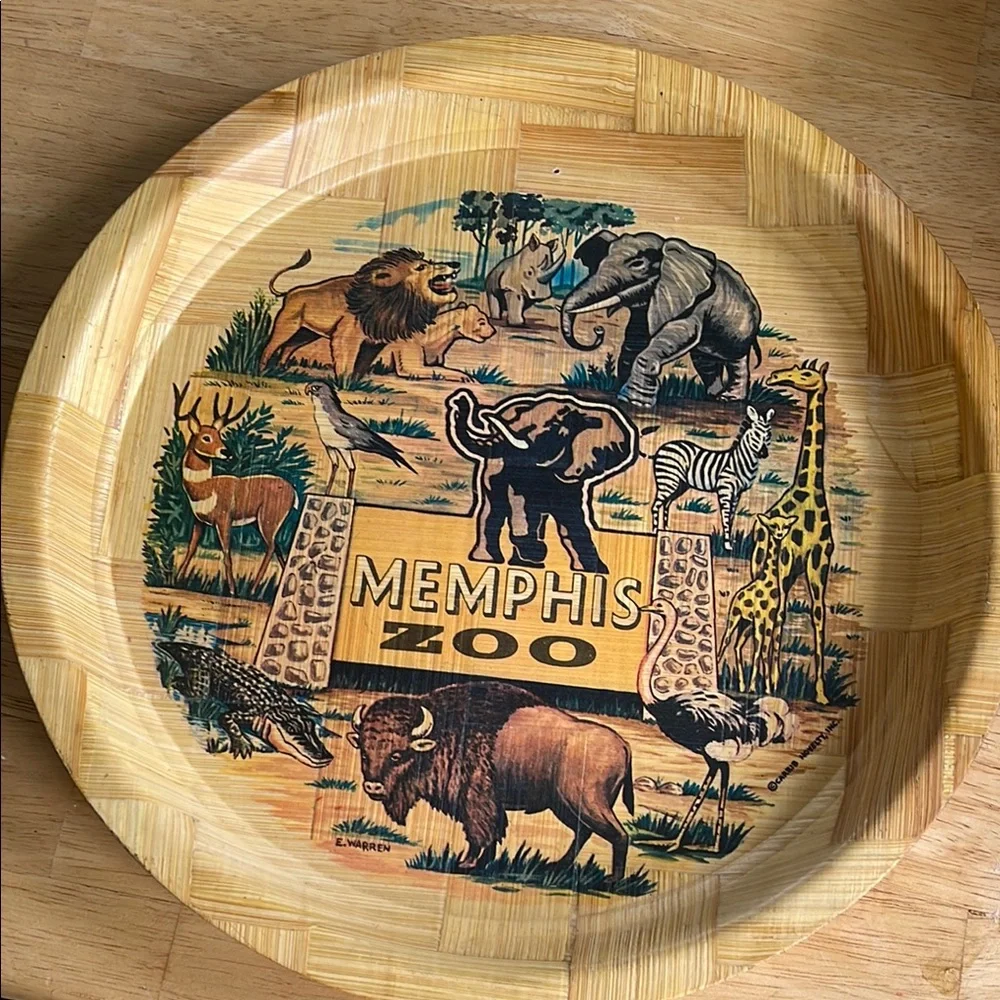 Vintage Memphis Zoo bamboo bar tray
